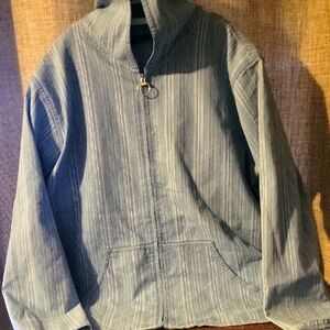 Denim & Co. Blue and White Striped Lightweight Shirt Jacket Zip-up with Hood